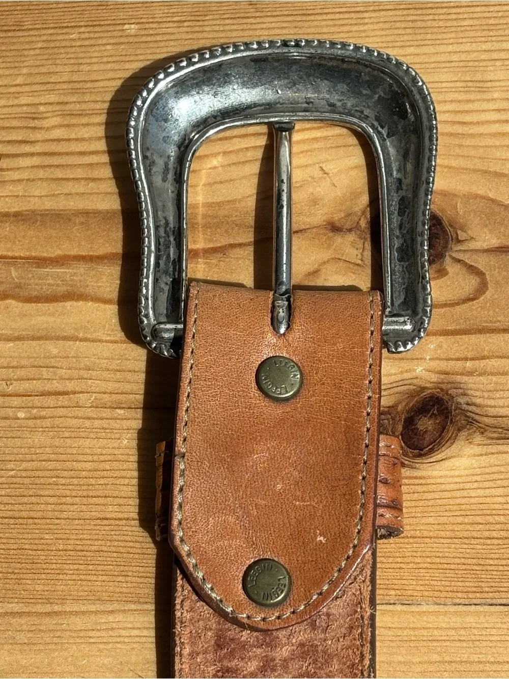 Vintage Leegin Leather Belt Mens Brown Tooled Buffalo Nickel Western Sz 40